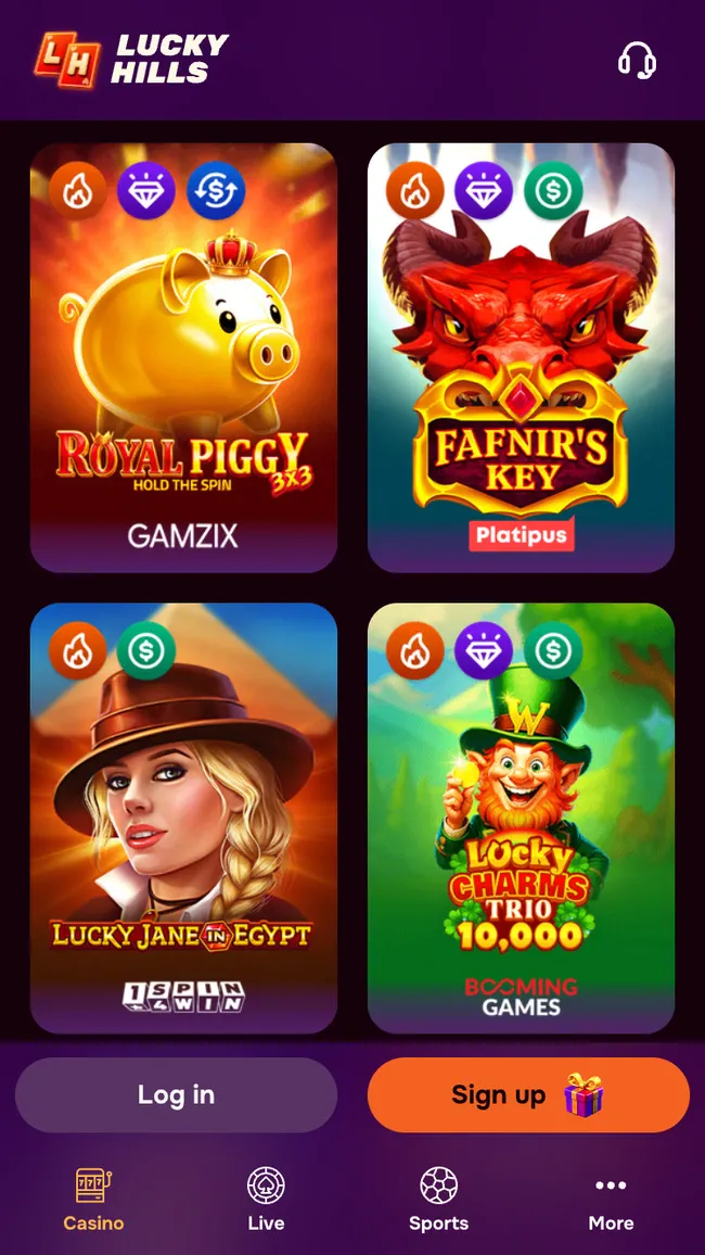 Le slot di Luckyhills da smartphone: Royal Piggy, Fafnir's Key, Lucky Jane in Egypt e Lucky Charms Trio